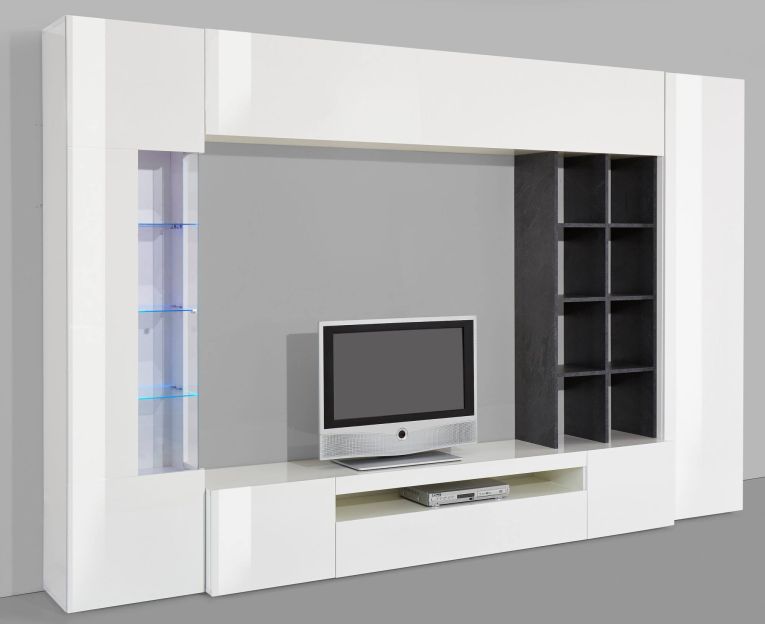 Parete Attrezzata Bianco 7 Ripiani Modulabile 290x40x192h cm, 16 Vani - Mazze