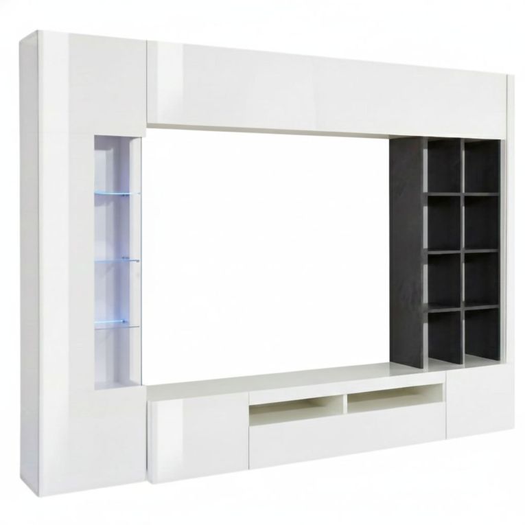 Parete Attrezzata Bianco 7 Ripiani Modulabile 290x40x192h cm, 16 Vani - Mazze