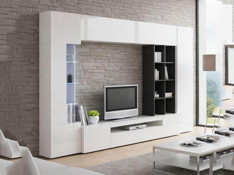 Parete Attrezzata Bianco 7 Ripiani Modulabile 290x40x192h cm, 16 Vani - Mazze