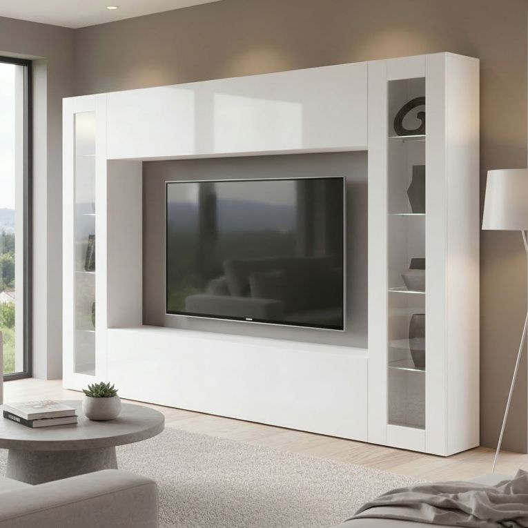 Parete Attrezzata Bianco 8 Ripiani Modulabile 260x30x180h cm, 12 Vani - Bellizzi