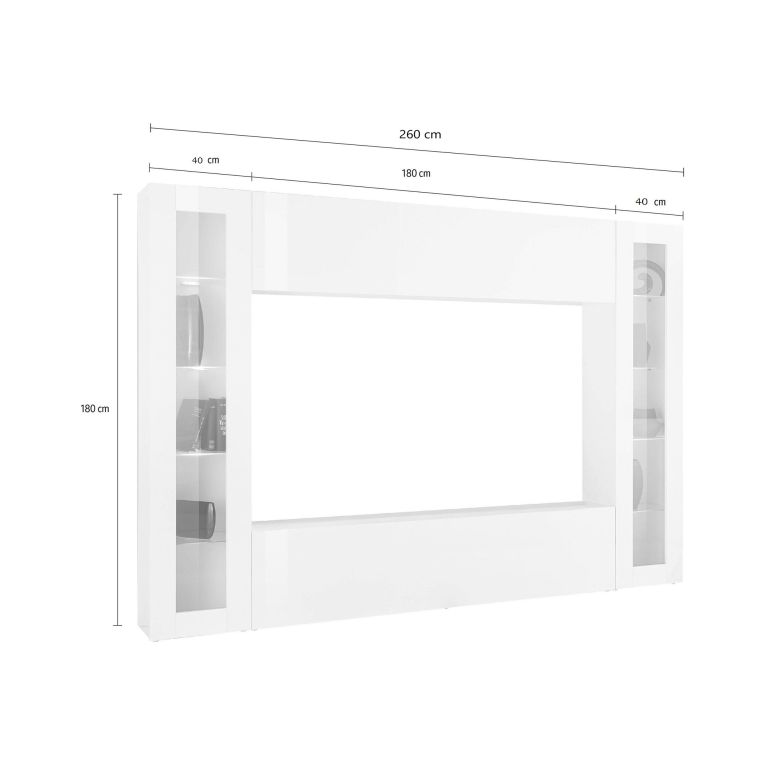 Parete Attrezzata Bianco 8 Ripiani Modulabile 260x30x180h cm, 12 Vani - Bellizzi