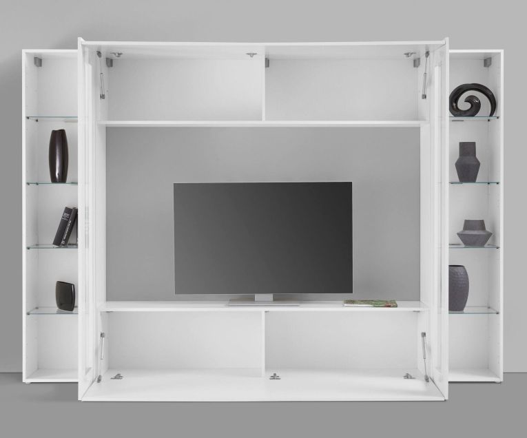 Parete Attrezzata Bianco 8 Ripiani Modulabile 260x30x180h cm, 12 Vani - Bellizzi