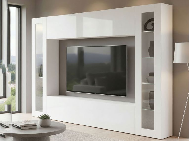 Parete Attrezzata Bianco 8 Ripiani Modulabile 260x30x180h cm, 12 Vani - Bellizzi