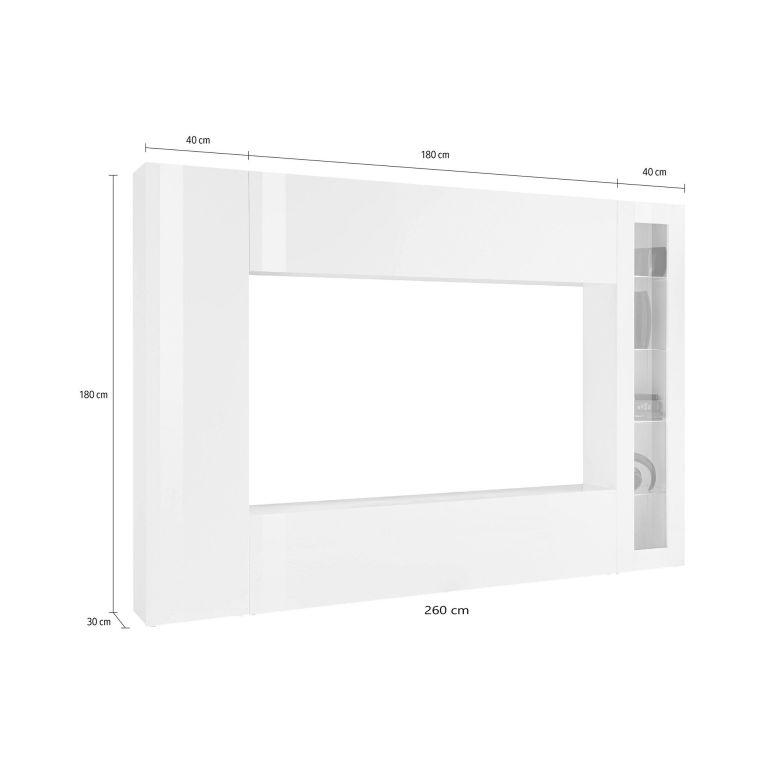 Parete Attrezzata Bianco 8 Ripiani Modulabile 260x30x180h cm, 14 Vani - Alatri