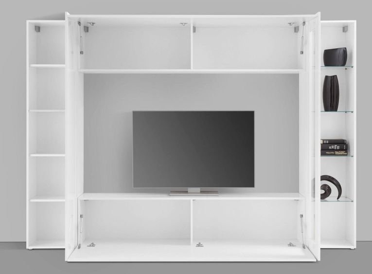 Parete Attrezzata Bianco 8 Ripiani Modulabile 260x30x180h cm, 14 Vani - Alatri