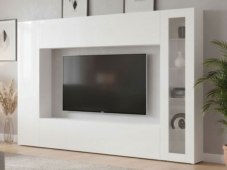 Parete Attrezzata Bianco 8 Ripiani Modulabile 260x30x180h cm, 14 Vani - Alatri