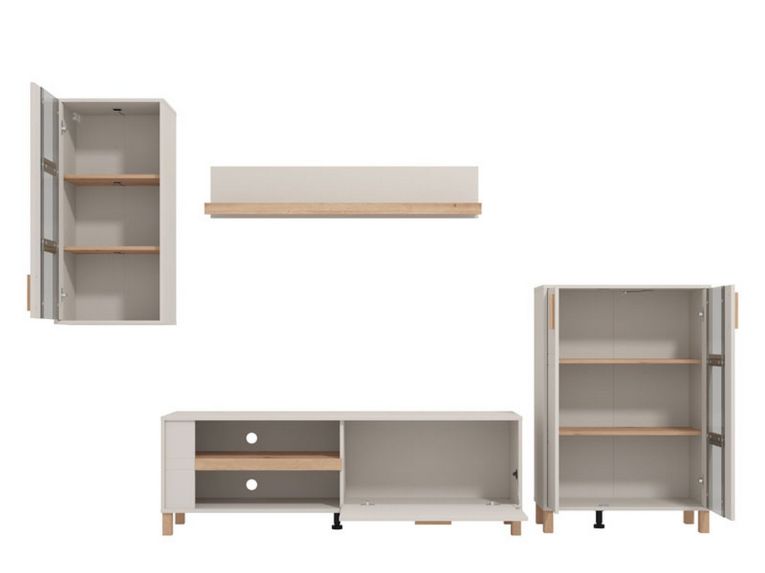 Parete Attrezzata Bianco Crema Marrone Rovere Modulabile 7 Ripiani 289x40x181.5h cm, 9 Vani - Fallo