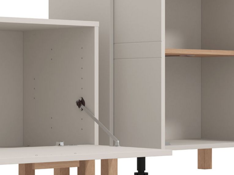Parete Attrezzata Bianco Crema Marrone Rovere Modulabile 7 Ripiani 289x40x181.5h cm, 9 Vani - Fallo