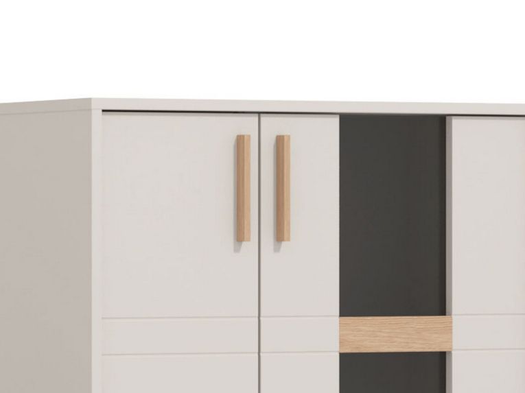 Parete Attrezzata Bianco Crema Marrone Rovere Modulabile 7 Ripiani 289x40x181.5h cm, 9 Vani - Fallo