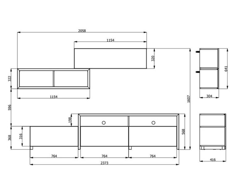 Parete Attrezzata Bianco Crema Marrone Rovere Nodi 6 Ripiani Modulabile 237.5x41.5x160.5h cm, 9 Vani - Tiana