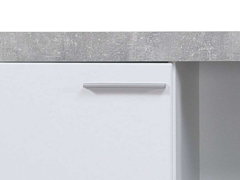 Parete Attrezzata Bianco Grigio Cemento 10 Ripiani 3 Ante 266.5x41.5x186h cm, Ripiani in Vetro - Dongo