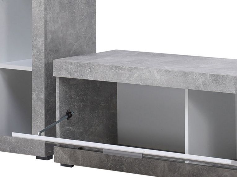 Parete Attrezzata Bianco Grigio Cemento 10 Ripiani 3 Ante 266.5x41.5x186h cm, Ripiani in Vetro - Dongo