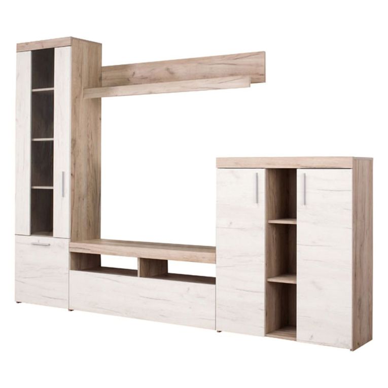Parete Attrezzata Bianco Larice Marrone Rovere Nodi Modulabile 14 Ripiani 262x35x195h cm, Cassetti - Oggiono