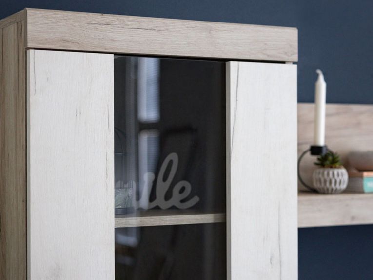 Parete Attrezzata Bianco Larice Marrone Rovere Nodi Modulabile 14 Ripiani 262x35x195h cm, Cassetti - Oggiono