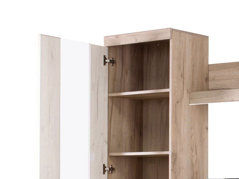 Parete Attrezzata Bianco Larice Marrone Rovere Nodi Modulabile 14 Ripiani 262x35x195h cm, Cassetti - Oggiono