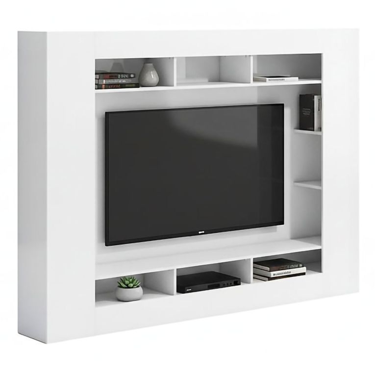 Parete Attrezzata Bianco Lucido 7 Ripiani Cassetti 216x30.4x158.6h cm, - Sadali