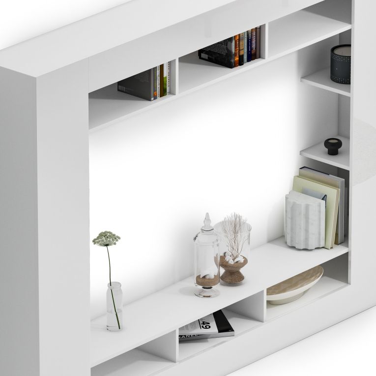 Parete Attrezzata Bianco Lucido 7 Ripiani Cassetti 216x30.4x158.6h cm, - Sadali