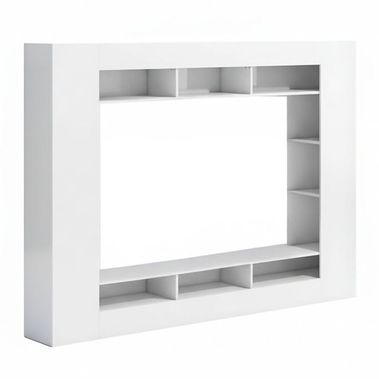 Parete Attrezzata Bianco Lucido 7 Ripiani Cassetti 216x30.4x158.6h cm, - Sadali