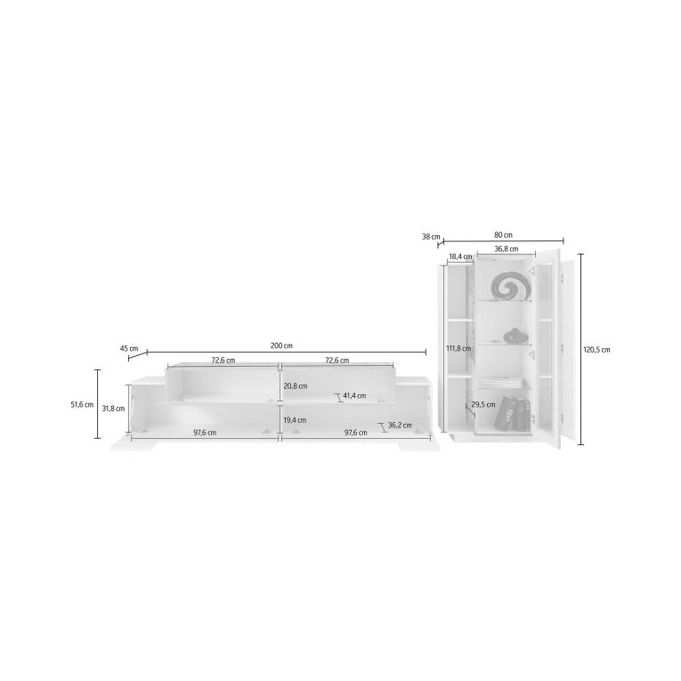Parete Attrezzata Bianco Lucido Grigio Ardesia Modulabile 7 Ripiani, 14 Vani Made in Italy - Maja