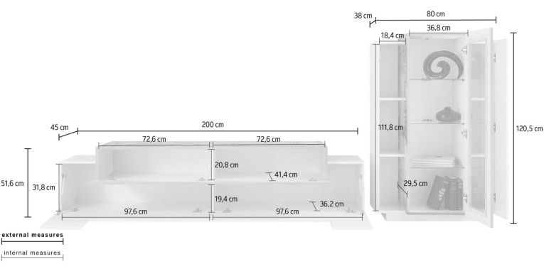 Parete Attrezzata Bianco Lucido Marrone Pero Modulabile 7 Ripiani, 14 Vani Made in Italy - Maja