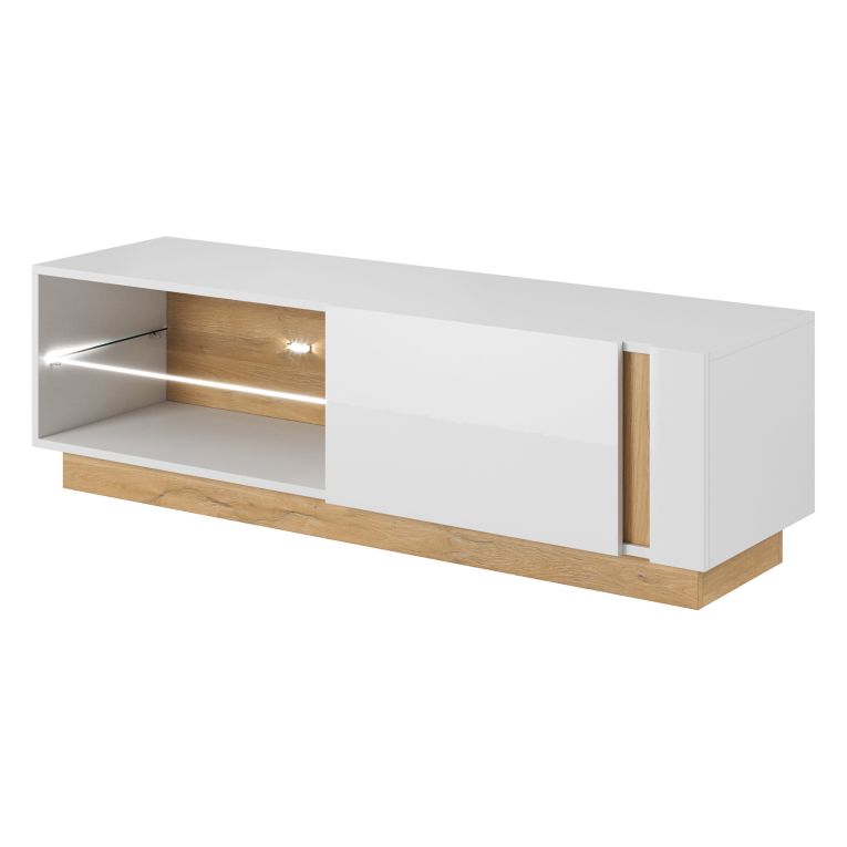 Parete Attrezzata Bianco Lucido Marrone Rovere Modulabile 8 Ripiani, 11 Vani - Kanazala