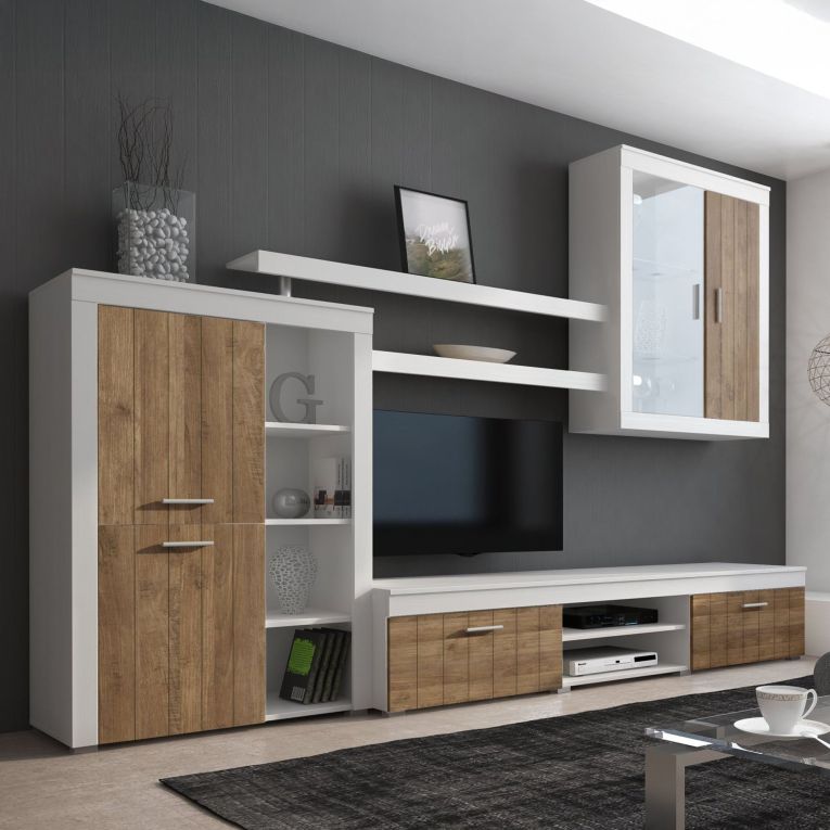 Parete Attrezzata Bianco Marrone Noce 11 Ripiani Modulabile, 18 Vani - Casies