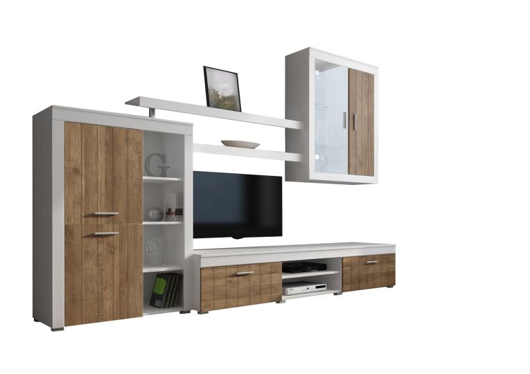 Parete Attrezzata Bianco Marrone Noce 11 Ripiani Modulabile, 18 Vani - Casies