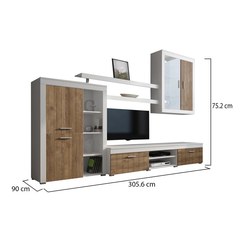 Parete Attrezzata Bianco Marrone Noce 11 Ripiani Modulabile, 18 Vani - Casies