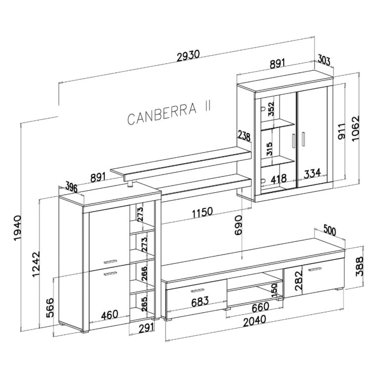 Parete Attrezzata Bianco Marrone Noce 11 Ripiani Modulabile, 18 Vani - Casies