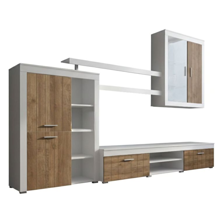 Parete Attrezzata Bianco Marrone Noce 11 Ripiani Modulabile, 18 Vani - Casies