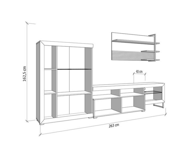 Parete Attrezzata Bianco Marrone Noce Modulabile 10 Ripiani 263x40x162.5h cm, 3 Ante - Dueville