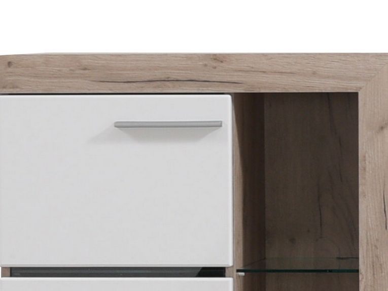 Parete Attrezzata Bianco Marrone Rovere Grigio 10 Ripiani 3 Ante 266.5x41.5x186h cm, Ripiani in Vetro - Dongo