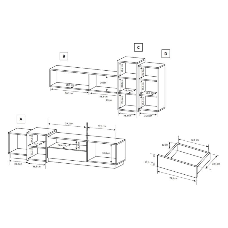 Parete Attrezzata Bianco Marrone Rovere Modulabile 8 Ripiani, 13 Vani - Kamolofa