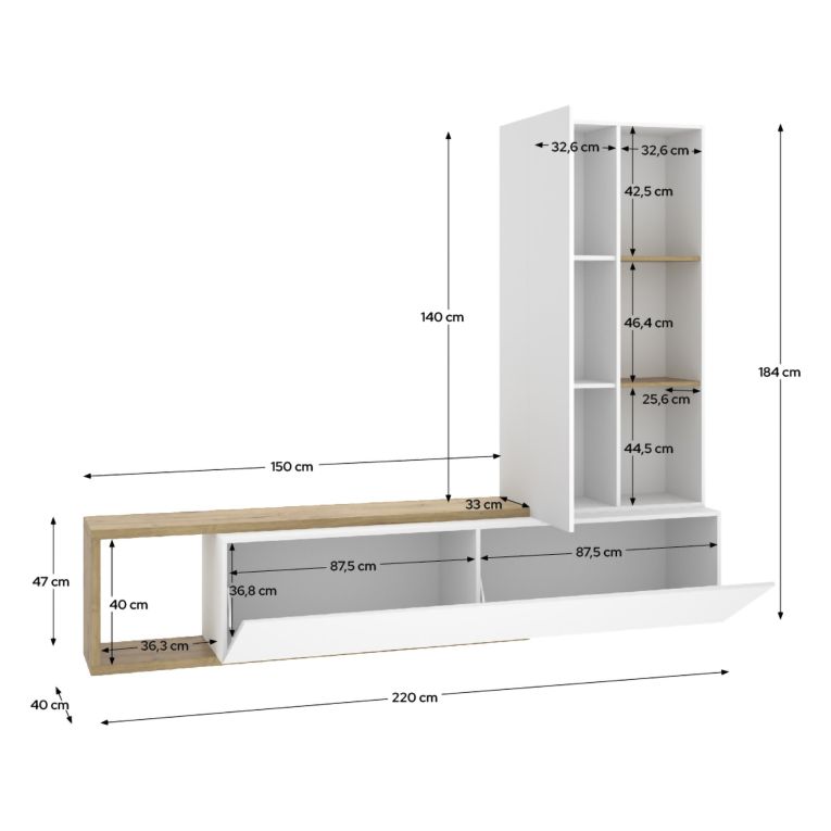 Parete Attrezzata Bianco Marrone Rovere Nodi Modulabile 7 Ripiani, Cassetti - Vicksburg