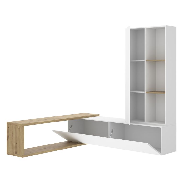 Parete Attrezzata Bianco Marrone Rovere Nodi Modulabile 7 Ripiani, Cassetti - Vicksburg