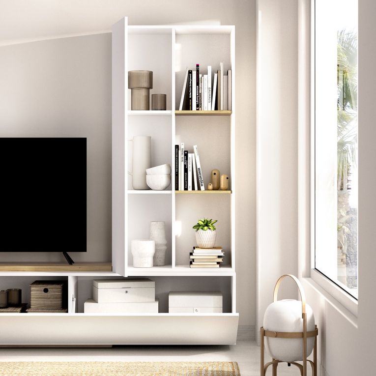 Parete Attrezzata Bianco Marrone Rovere Nodi Modulabile 7 Ripiani, Cassetti - Vicksburg