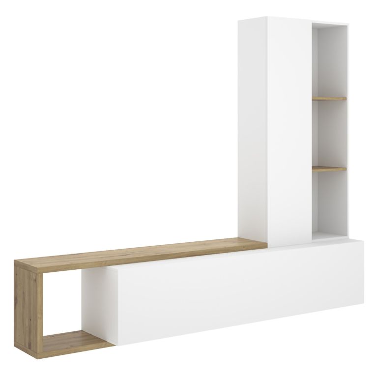 Parete Attrezzata Bianco Marrone Rovere Nodi Modulabile 7 Ripiani, Cassetti - Vicksburg