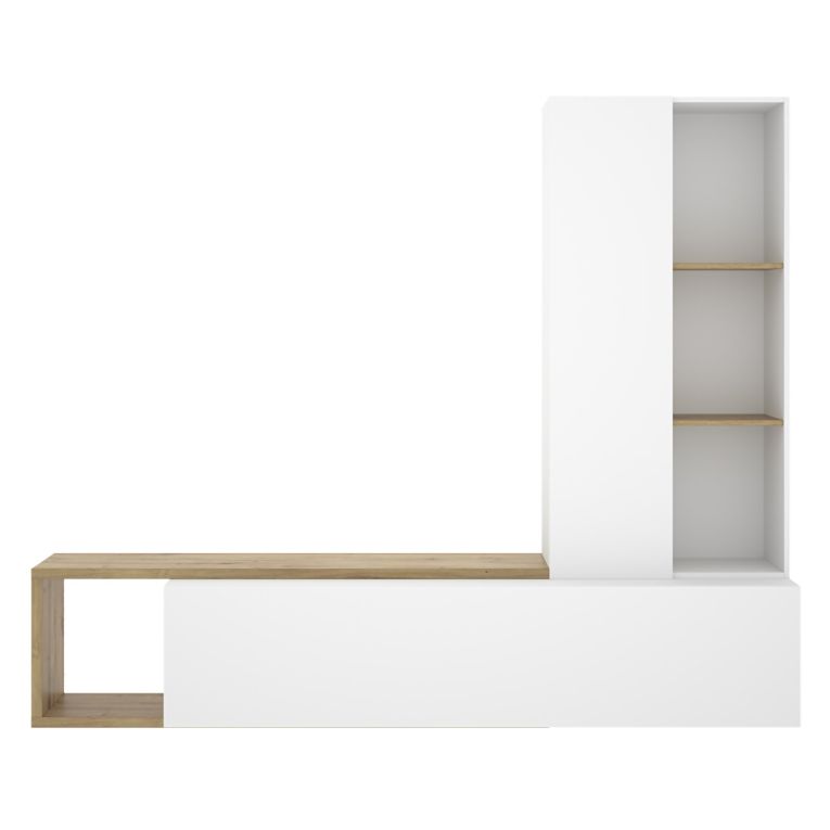 Parete Attrezzata Bianco Marrone Rovere Nodi Modulabile 7 Ripiani, Cassetti - Vicksburg