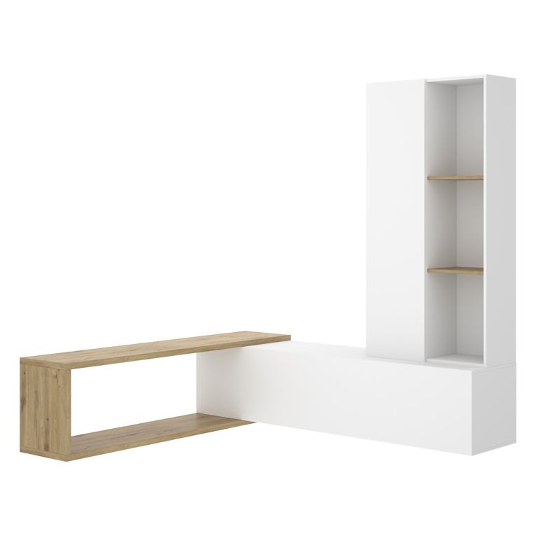Parete Attrezzata Bianco Marrone Rovere Nodi Modulabile 7 Ripiani, Cassetti - Vicksburg