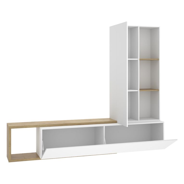 Parete Attrezzata Bianco Marrone Rovere Nodi Modulabile 7 Ripiani, Cassetti - Vicksburg