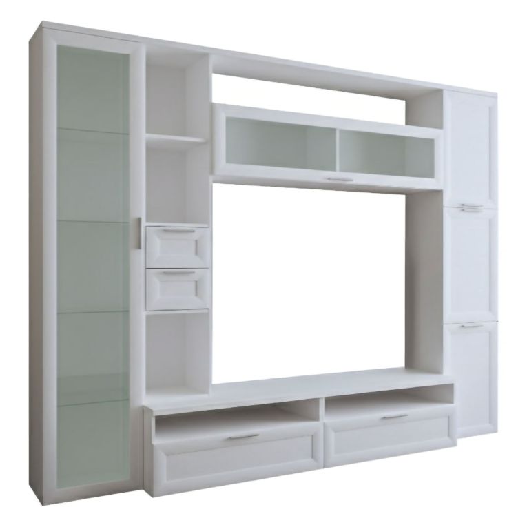 Parete Attrezzata Bianco Modulabile 4 Cassetti, 8 Ripiani - Carenno