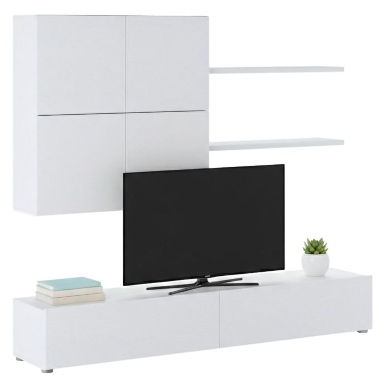 Parete Attrezzata Bianco Modulabile 4 Ripiani, 6 Ante - Bagnaria