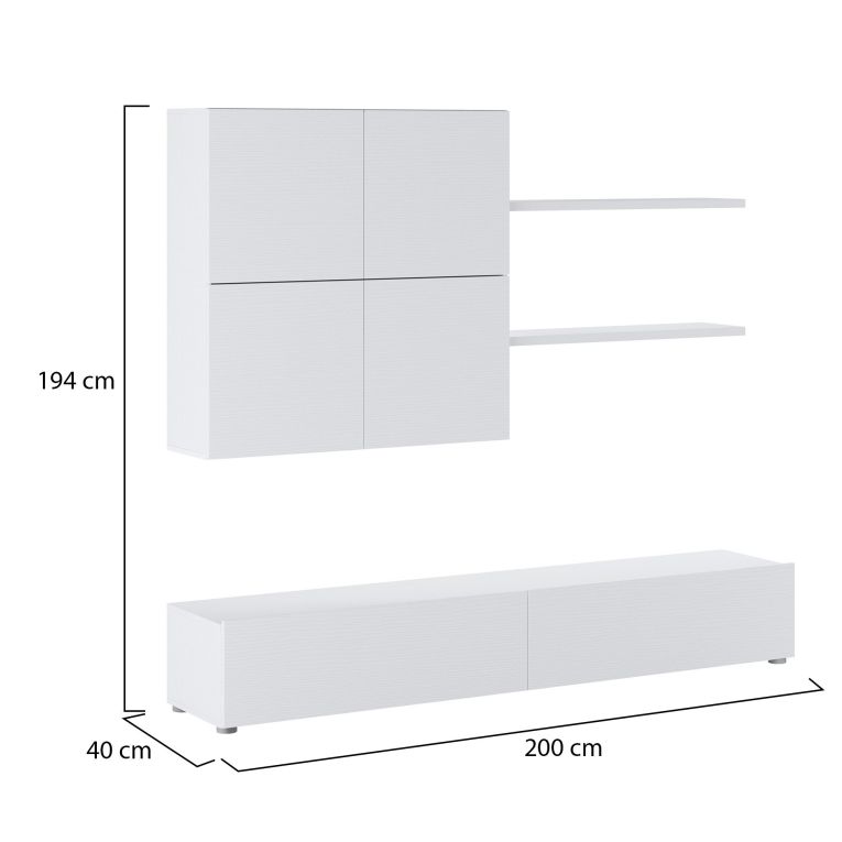 Parete Attrezzata Bianco Modulabile 4 Ripiani, 6 Ante - Bagnaria