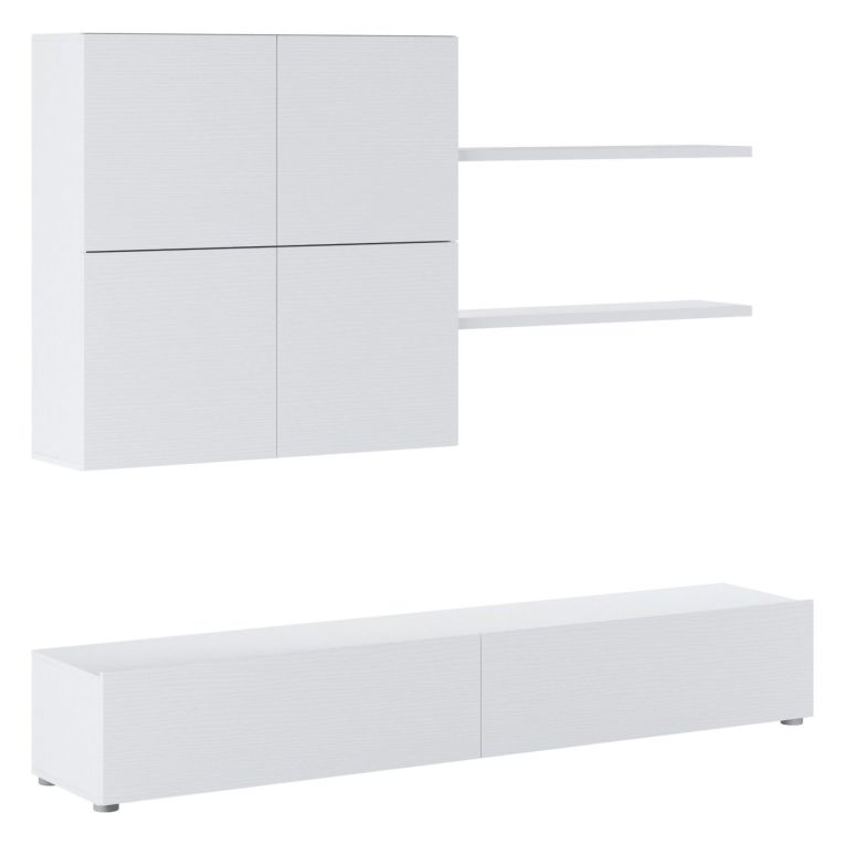 Parete Attrezzata Bianco Modulabile 4 Ripiani, 6 Ante - Bagnaria