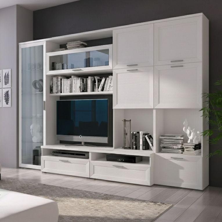 Parete Attrezzata Bianco Modulabile 5 Ripiani, 10 Ante - Cicala