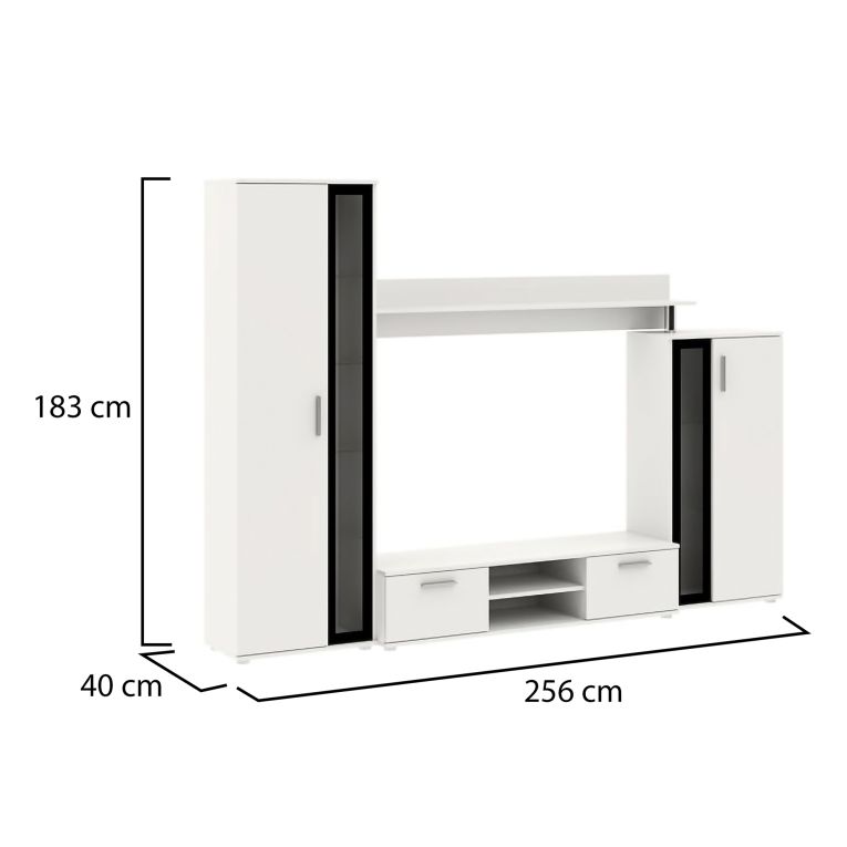 Parete Attrezzata Bianco Nero Modulabile 9 Ripiani, 2 Cassetti - Linafa