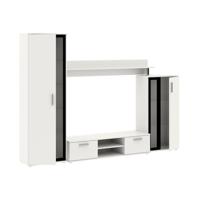 Parete Attrezzata Bianco Nero Modulabile 9 Ripiani, 2 Cassetti - Linafa