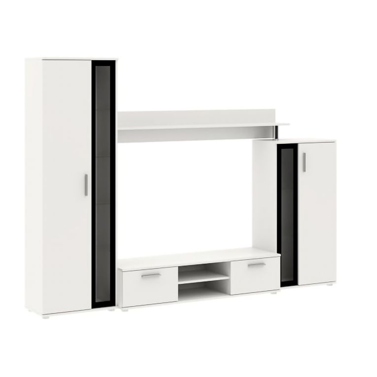 Parete Attrezzata Bianco Nero Modulabile 9 Ripiani, 2 Cassetti - Linafa