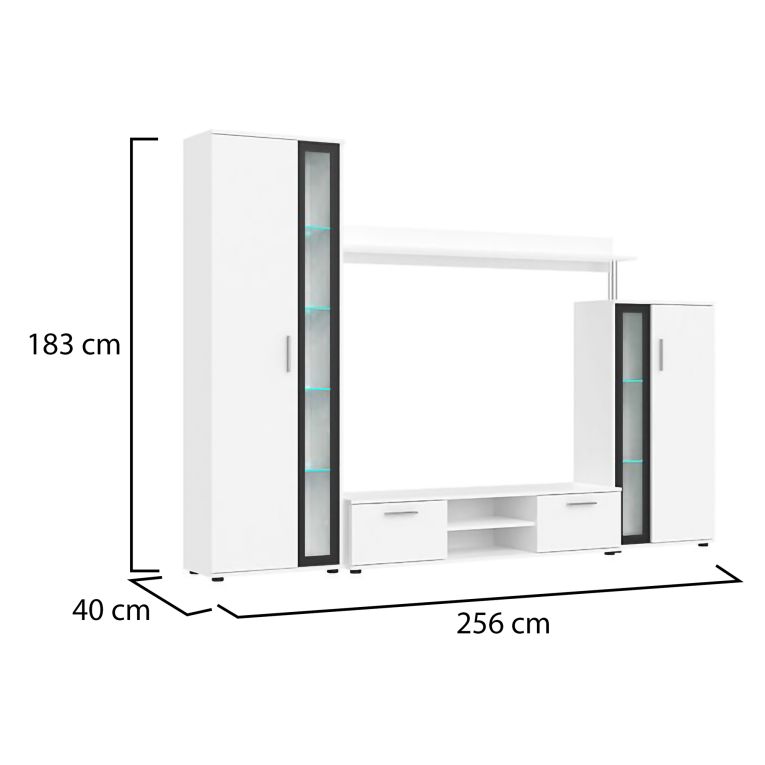 Parete Attrezzata Bianco Nero Modulabile 9 Ripiani, 2 Cassetti - Linahasi