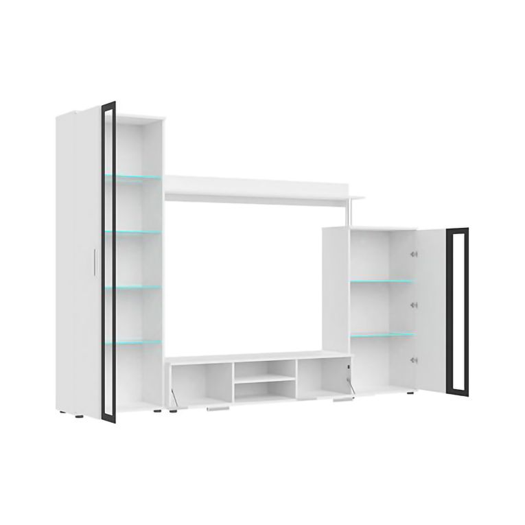 Parete Attrezzata Bianco Nero Modulabile 9 Ripiani, 2 Cassetti - Linahasi